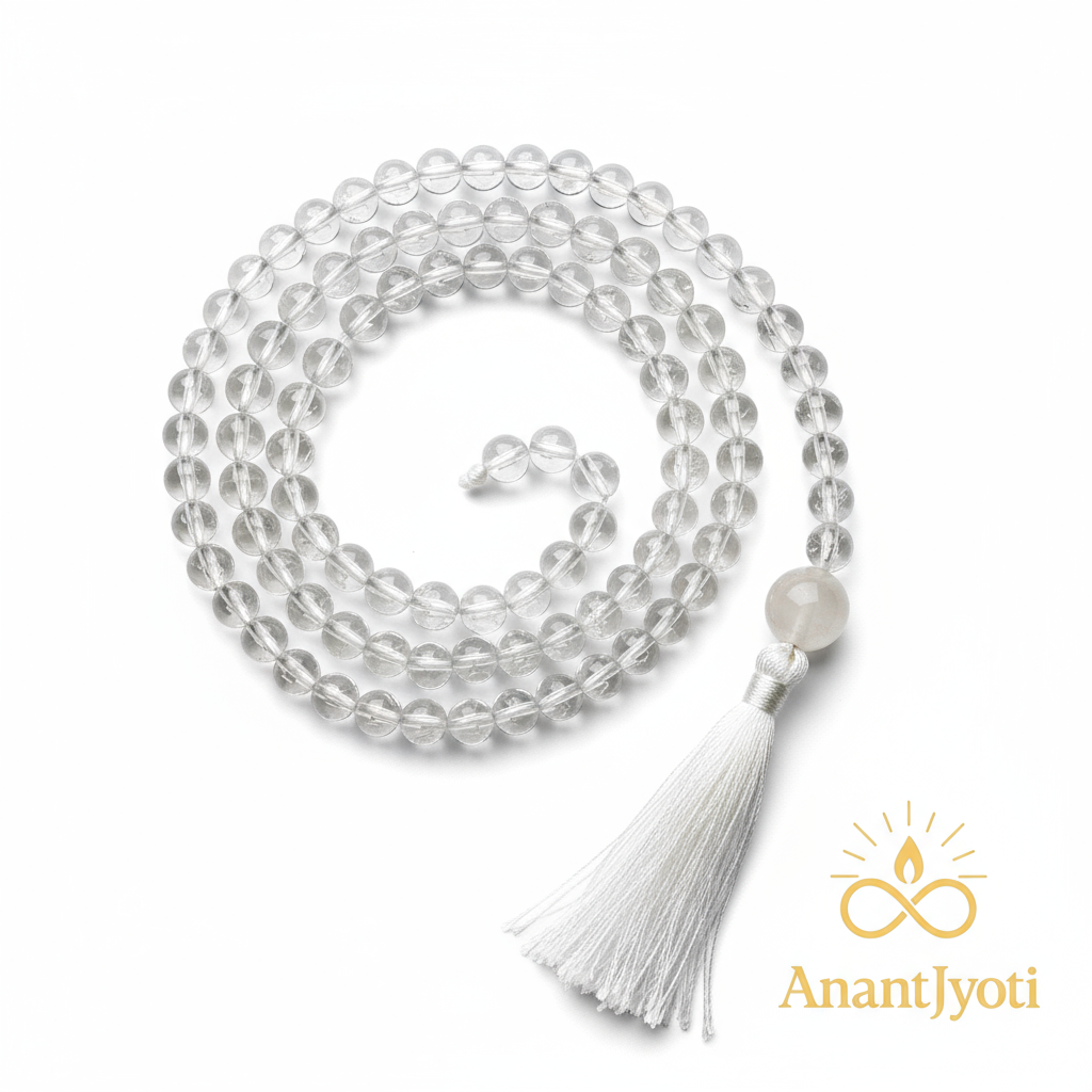 Clear Quartz Mala Necklace – 108 Crystal Healing Beads for Clarity & Energy - AnantJyoti