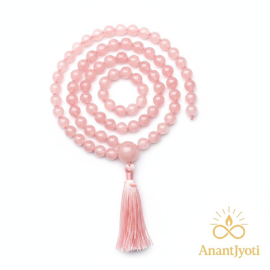 Rose Quartz Mala Necklace – 108 Beads for Unconditional Love & Emotional Healing - AnantJyoti