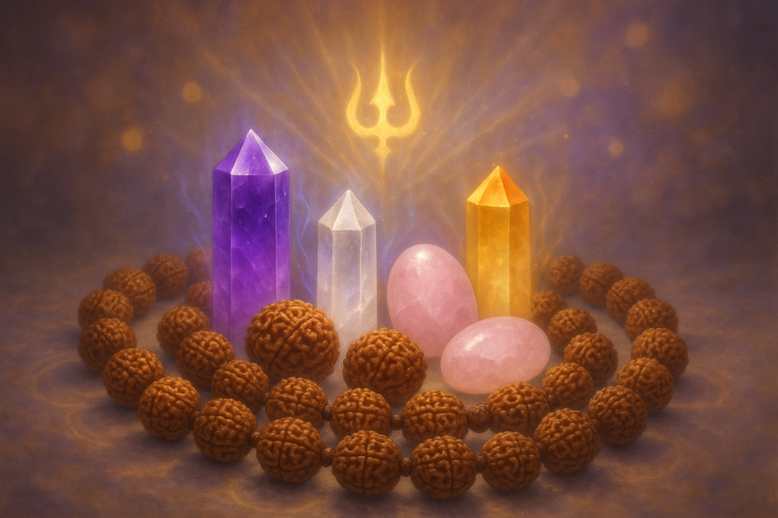 🔱 How Rudraksha and Crystals Together Amplify Your Spiritual Energy - AnantJyoti