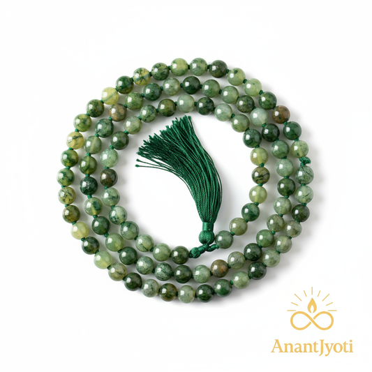Moss Agate Japa Mala  – 108 Healing Beads for Grounding & Emotional Balance - AnantJyoti