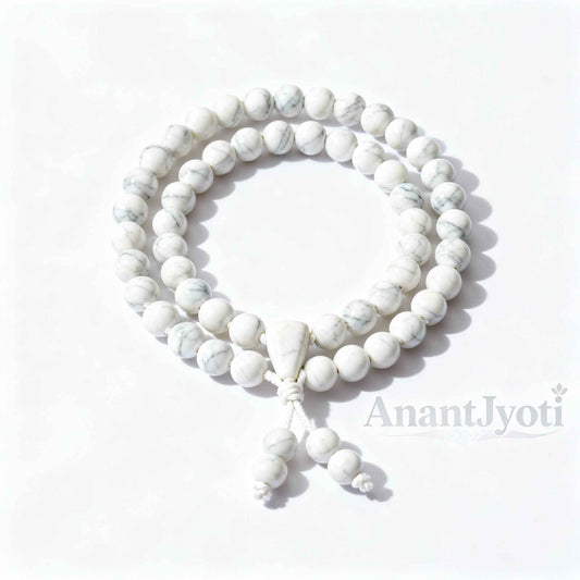 White Howlite Mala – 108 Calming Howlite Beads for Meditation & Stress Relief