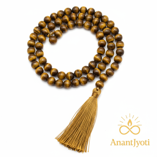 Tiger Eye Mala Necklace – 108 Beads for Protection, Confidence & Focus - AnantJyoti