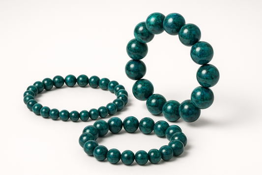 Chrysocolla Crystals Bracelet 6mm 8mm, 10mm image all bracelets placed in style for shopify upload