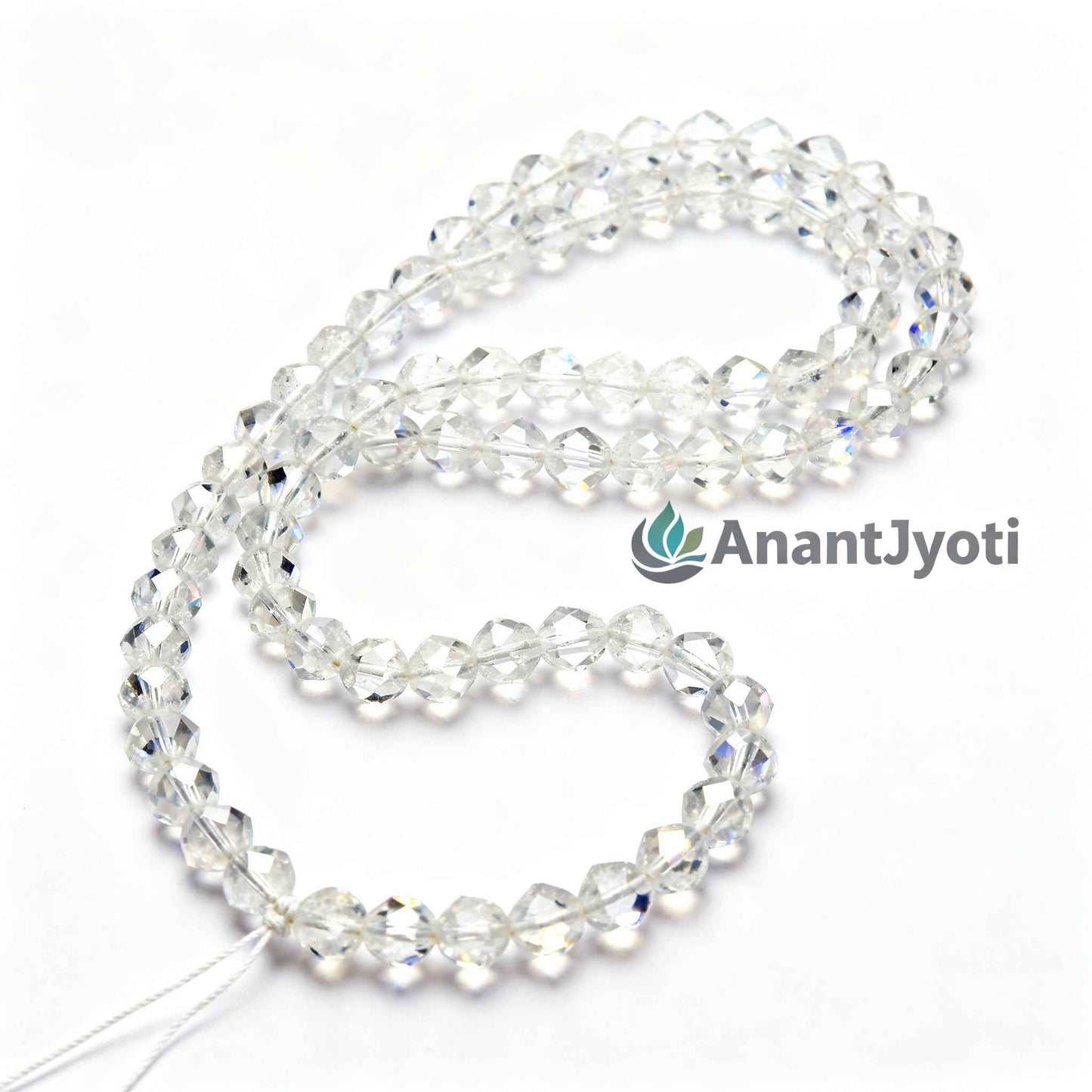 108 Faceted Spatik Beads Japa Mala – Clear Quartz Meditation Beads for Spiritual Clarity & Healing