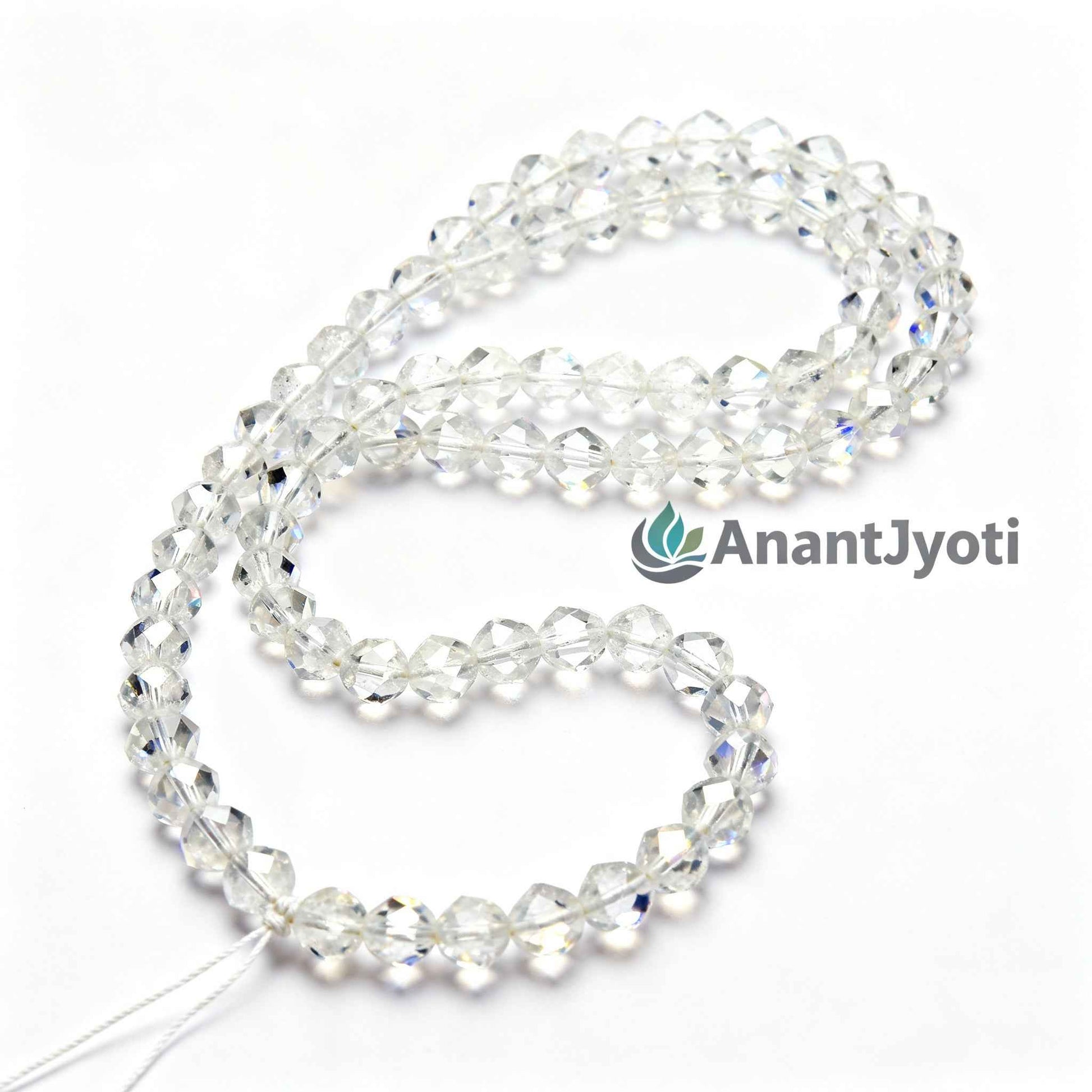 108 Faceted Spatik Beads Japa Mala – Clear Quartz Meditation Beads for Spiritual Clarity & Healing