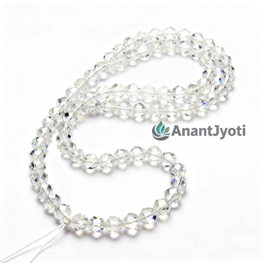 108 Faceted Spatik Beads Japa Mala – Clear Quartz Meditation Beads for Spiritual Clarity & Healing